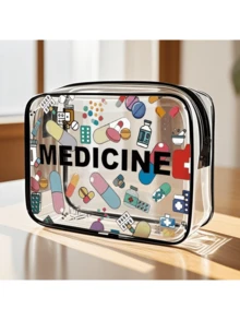 Portable Pill Pattern Cosmetic Bag - Ultra Thin Zipper Travel Pouch, Can Hold Cards And Coins - Multicolor - View 1