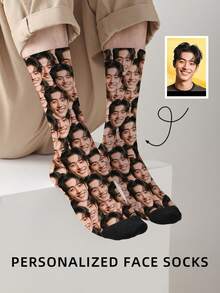 1双定制人脸袜子，定制照片袜子，定制印花袜子，个性化趣味人脸袜子，定制图片袜子，可将任何人脸印在袜子上，周年纪念礼物，时尚秋季，都市盛宴 - 彩色 - 查看 10