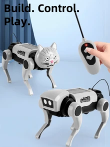 Powered Bionic Intelligent Robot Dog And Robot Cat,Remote Control Animals With DIY Assembly Science Learning Educational Toy,Walking Mechanical Dog And Cat Robot,Christmas Gifts For Kids Children Teaching Puzzle STEM Toy
