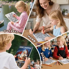 GDTME 1 pieza Libro para colorear con tema navideño, cubierta de papel perlado, 24 páginas con papel talla grande grueso mejorado (120g páginas interiores), 7.9x7.9 pulgadas, para colorear por un solo lado, contenido rico y exquisito, adecuado para adolescentes y adultos para aliviar el estrés, regalo perfecto para amigos, parejas y familia. ¡Regalo ideal para Año Nuevo, Navidad, Acción de Gracias!