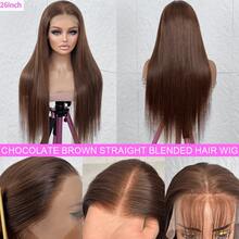 200% 密度蕾丝前假发，真人发混纺，赠送直发假发，棕色直发，5x5、4x4、13x4、13x6 高清蕾丝闭合假发，真人发混纺，预先拔毛，带婴儿绒毛，巴西原生直发真人发混纺假发，自然发际线，无需胶水，百搭日常佩戴 - 棕色 - 查看 9