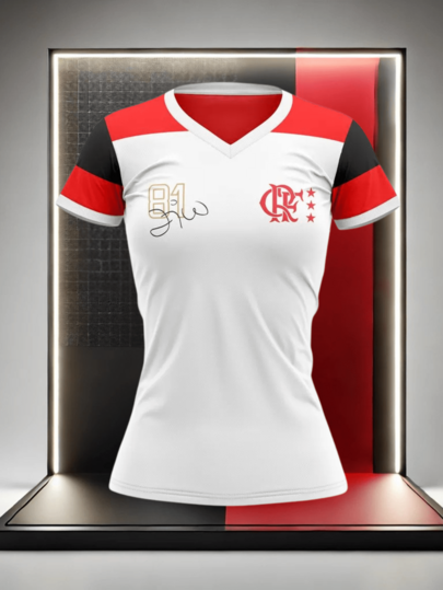 Camiseta Feminina Flamengo 10 Zico Retrô 81 Babylook Dry Max