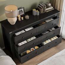 6 Drawer Dresser For Bedroom, Wood Double Dresser, Storage Tower With Wood Bins, Chest Of Drawers For Closet, Living Room, Hallway, Rustic Brown Wood Grain Print