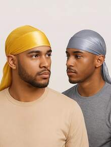 4 Pcs Men's Silk Durag With Elastic Band - Solid Color Fashionable Head Wrap For Casual Comfort,Breathable, Soft Unisex Pirate-Style Bandana Headwear Pirate Hat Pirate Costume,Breathable And Comfortable With Extra Long Tail For Waves, Running, Cycling, Hiking, Camping, Christmas Pirate Hat - 4Pcs - View 4
