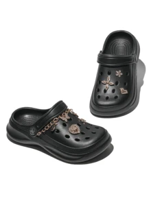 HOEASE 1 Stück süße Clogs für Kinder, Sommer EVA rutschfeste weiche Sohle bequeme Strand- und Gartenschuhe mit goldenem Blumen-, Herz-Charm und Schmetterling-Stern-Kette für Jungen und Mädchen, ganzjährig tragbar