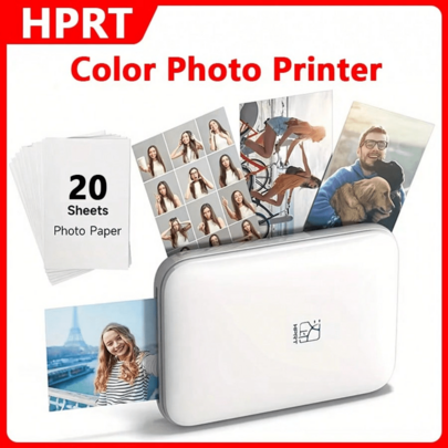 Stampante portatile tascabile mini HPRT MT53, stampante fotografica senza fili con testina di stampa a colori in lega di zinco da 2x3 pollici, support
