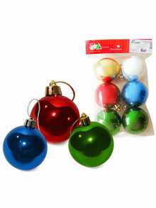 Kit 6 Bolinhas de Natal com Brilho Sortido Tamanhos Grande 10cm Árvores e Decoração Natalina Festão Papai Noel - 8cm - Sortido- 6un GTIN - Visão 8