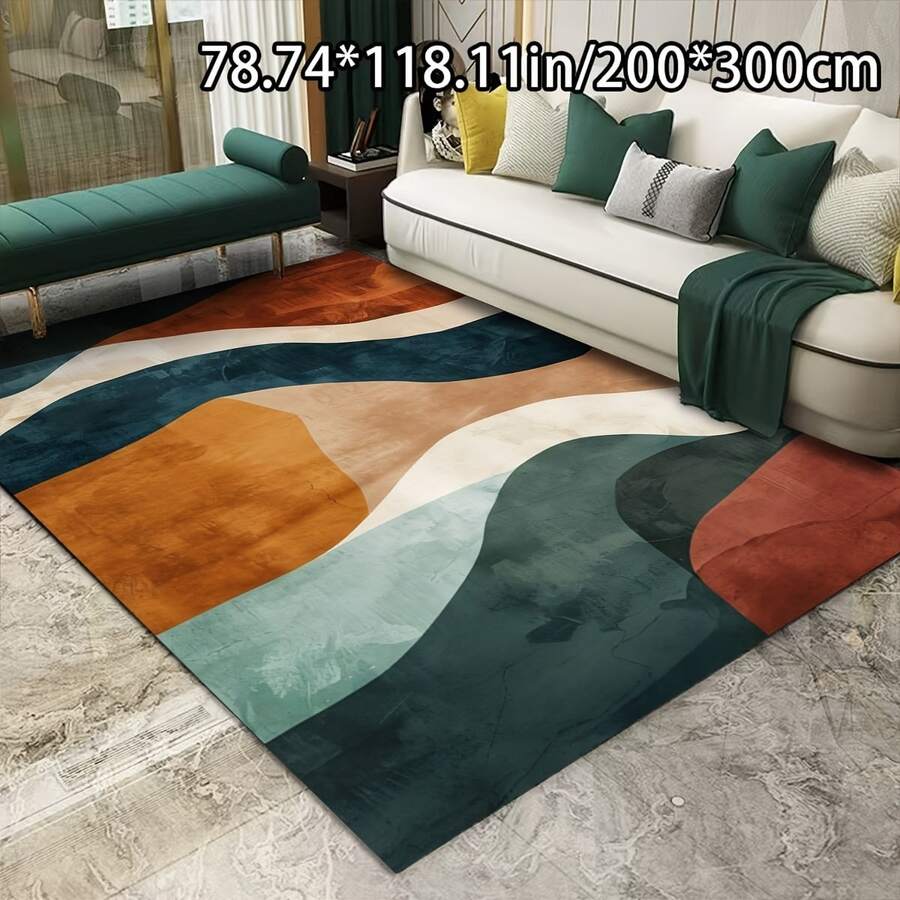 1pc Golden Velvet Home Decor With An Abstract Artistic Pattern, Suitable For Various Decorative Styles. It Can Be Used As A Living Room Rug, Sofa Cushion, Doormat, Bedroom Carpet, Or Outdoor Mat, And Is Applicable In Multiple Settings Such As Malls And Cafes. It Features A Non-Slip Design, Is Easy To Clean, Machine Washable, And Comes In Various Sizes. Kitchen Rug - Multicolor - View 1