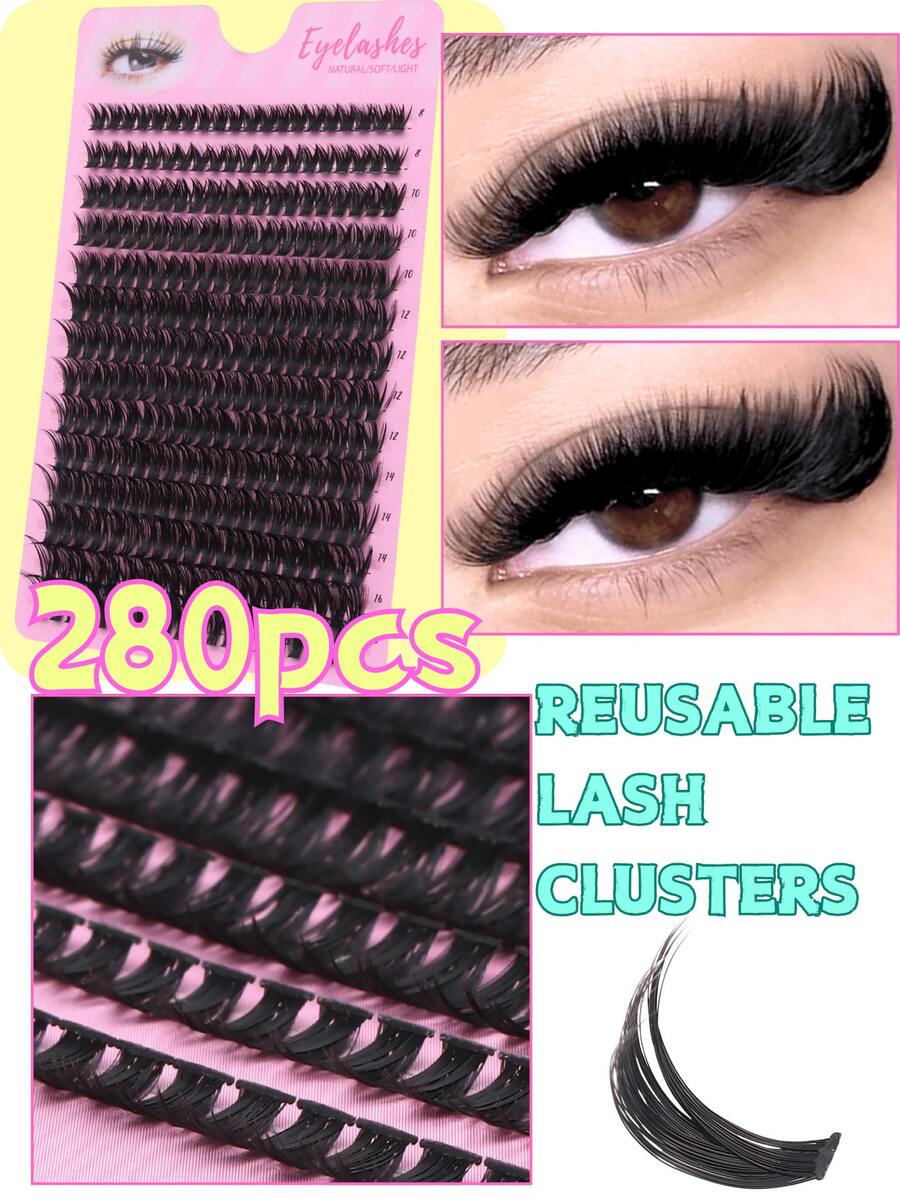 14ROWS 280PCS False Eyelashes Russian Volume 60D Curl D, 8-16mm Big Voluminous, Halloween Dramatic Lash Clusters 60D Cat Eye Lashes&Extra Fluffy&Extra Thick&Dramatic&DIY, Reusable Individual Eyelash Extension Kit -For Daily MakeupWedding&Dating&Stage&Travel&Party, -For Christmas&Halloween&Gifts&Spring Festival, Must-Have Lashes Set!
