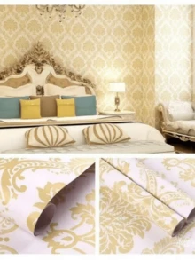 1 Roll Gold European Style Self-Adhesive Wallpaper, PVC Peel And Stick Wallpaper, Thick Waterproof Easy To Apply And Remove, Suitable For Bedroom, Living Room, Ceiling, Countertop, Cabinet, Furniture And Home Renovation, Easy To Cut And Install - Multicolor - View 6