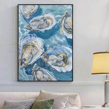 Framed Blue Oyster Print Coastal Beach Posters Oyster Canvas Wall Art Pastel Shell Pictures Watercolor Oyster Art Shell Watercolor Print Abstract Seashell Wall Art... - Đã đóng khung - Xem 5