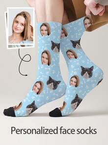 1 双定制脸部袜子、定制照片袜子、定制印花袜子、个性化搞笑脸部袜子、定制图片袜子、将任何脸部印在袜子上、周年纪念礼物、情人节礼物、生日礼物、结婚礼物、母亲节礼物