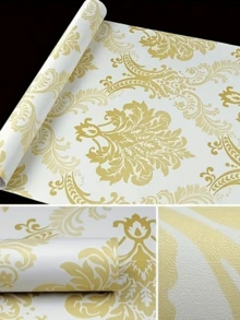 1 Roll Gold European Style Self-Adhesive Wallpaper, PVC Peel And Stick Wallpaper, Thick Waterproof Easy To Apply And Remove, Suitable For Bedroom, Living Room, Ceiling, Countertop, Cabinet, Furniture And Home Renovation, Easy To Cut And Install - Multicolor - View 7