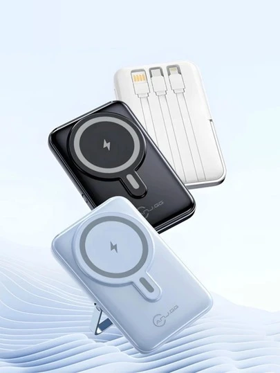 Carregador Portátil Magnético De 10000Mah Com 3 Cabos Integrados E Suporte De Apoio, Carregamento Rápido PD, 22,5W