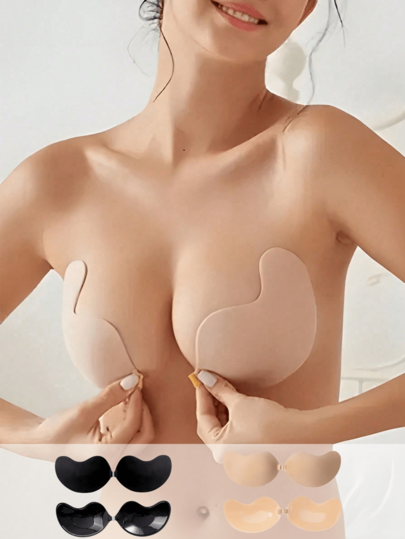 2/1 Pair Push Up Strapless Self Adhesive Low Cut BH Invisible Backless Seamless Dress Wedding Mango Shaped Bra, Underwear Chest Patches