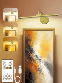 1 Stück USB aufladbare Bildbeleuchtung, Badezimmerspiegelbeleuchtung, mit Fernbedienung zum Dimmen und Timer, kabellose Kunstbeleuchtung, Schwarz/Gold optional, geeignet für Wandbilder, Fotorahmen, Kunstporträts, Dartscheiben (1800mAh) - USB - Übersicht 1