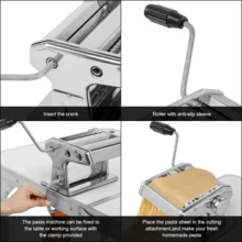 1pc Fresh Pasta Maker Roller, Machinestainless,Sheet Thickness From 0,5 Mm To 4,8 Mmthanks To 10-Position Adjuster,3 Pasta Shapes Included,Makes Lasagne, Fettuccine & Tagliolini,Ect - Silver - View 4