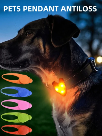 5pcs/2pcs/1pc LED Pet Flashing Pendant Collar, Waterproof Dog Collar Light For Outdoor Walking, Silicone LED Dog Collar Tag Light For Night Safety Decor, Battery Included