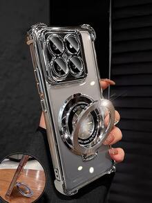 奢华电镀银色手机壳，带指环支架和磁吸支架，防震，时尚新款硅胶软保护套，兼容 16/15/14/13/12/11/X/XS/XR/8/7 Plus/Pro Max，Galaxy S25/S24/S23/S22/S21/Note 20/A55/A54/A53/A52/A35/A34/A23/A16/A15/A14/A13/A12 - 銀色 - 查看 2