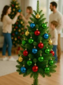 Kit 6 Bolinhas de Natal com Brilho Sortido Tamanhos Grande 10cm Árvores e Decoração Natalina Festão Papai Noel - 8cm - Sortido- 6un GTIN - Visão 6