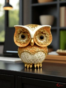 Enfeite Coruja Decorativa Resina Luxo Sabedoria Sorte Enfeite Casa - Laranja - Visão 3