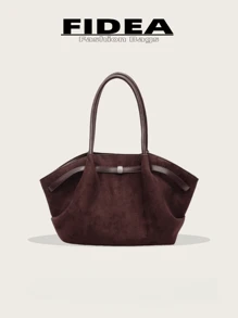 1pc Women's Large Capacity Handbag Vintage PU Leather Burgundy Red Large Capacity Handbag, Belt Decor, PU Material One Shoulder Tote Bag, Fashionable Retro Minimalist Style, Suitable For Women Shopping, Commuting, Daily Use, Bags For Ladies Fashionable