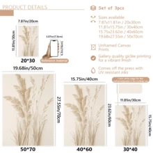 3件套现代墙面艺术海报，中性植物帆布墙画 - 简约花卉印花，米色调 - 现代自然装饰，带框或不带框均可，房间装饰，家居装饰，大学宿舍公寓装饰，酒店，家庭，客厅，卧室，浴室和办公室墙面装饰礼品