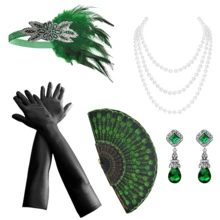 5 件 20 世纪 20 年代复古魅力绿宝石复古宫殿配饰套装，适合茶会、化妆舞会、单身派对、圣帕特里克节、万圣节、圣诞节活动，绿色服装首饰 - A - 查看 5