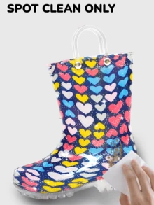 女孩可爱爱心雨靴带手柄防水防滑舒适耐磨时尚四季雨靴适合户外旅行