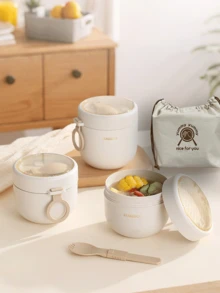 800毫升/600毫升保温汤杯、午餐盒，采用双层不锈钢和聚丙烯材料制成，便携式食品容器，带叉，适用于微波炉加热，可保温热饮（适用于燕麦片、粥、咖啡、牛奶、豆浆） - 彩色 - 查看 9