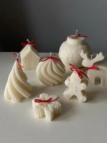 限量版圣诞蜡烛模具，DIY 3D圣诞树、姜饼人、雪花、房屋造型，手工香薰蜡烛装饰，硅胶材质，易于拆卸和重复使用 - 白色 - 查看 10