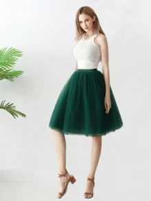 1pc Women's Knee-Length Skirt, Available In Pink, Light Blue, Champagne, Blue-Gray, White, Red, Black, Olive Green, Rose Red, Royal Blue, Yellow, Solid Color Long Skirt, Fluffy Tutu Skirt, Petticoat, Princess Dress, Puff Skirt, Special Crescent Edge Elastic Waist 4-Layer Tulle + 1 Lining Skirt, Boneless Petticoat, Dress Petticoat, Holiday Decorative Skirt, Stage Party Performance Dress, Summer Mesh Skirt, Cosplay Decorative Skirt, Dance Skirt, Fitted Dress Fall Clothes For Women - Multicolor - View 23
