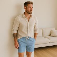 Men's Linen Bermuda Shorts Elegant Casual - 藍色 - 查看 2