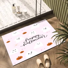 1pc Ghost Pattern Printed Silica Gel Carpet, Easy To Clean, 3D Printed Rectangle, Suitable For Entryway, Living Room, Kitchen, Bedroom, Hallway, Bathroom, Laundry Room - Polyester Carpet, Suitable For Indoor And Outdoor Home Decor, Halloween Decoration, Halloween Gift