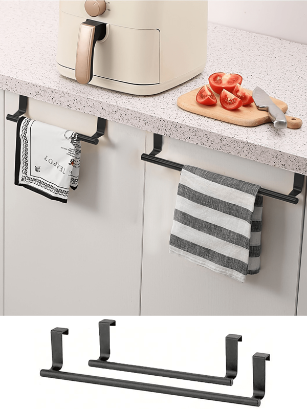 1 pièce Porte-serviette à tige unique noire, type de support de porte d'armoire. Porte-serviette sans perçage à suspendre sur la porte, pour cuisine et salle de bain. Pas de vis nécessaire, installation facile. Rangement compact et économe en espace. Construction en métal anti-rouille. Parfait pour les serviettes de cuisine, les serviettes de bain et les gants de toilette. S'adapte à la plupart des portes d'armoires standard.