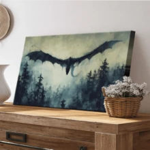 1pc Framed Wrapped Canvas Wall Art Vintage Print Black Dragon Soaring Through Cloudy Sky Canvas Classic Oil Painting Art Home Decor For Living Room, Bedroom, Office - Khung bọc - Xem 2