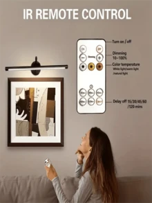 1 Stück USB aufladbare Bildbeleuchtung, Badezimmerspiegelbeleuchtung, mit Fernbedienung zum Dimmen und Timer, kabellose Kunstbeleuchtung, Schwarz/Gold optional, geeignet für Wandbilder, Fotorahmen, Kunstporträts, Dartscheiben (1800mAh) - USB - Übersicht 7