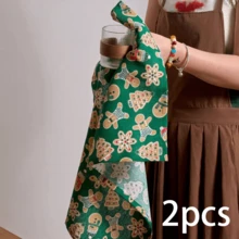 1pc/2pcs Christmas Gingerbread Man Printed Green & White Tablecloth, Table Runner, Table Runner, Dining Napkin - Multicolor - View 29
