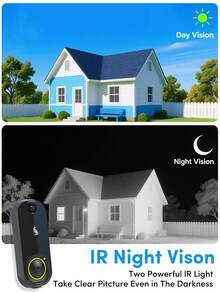 Kangaroo Smart Wireless Doorbell Camera With Free Chime,Wifi HD Security Camera With Night Vision,Motion Sensor, Battery Power, Control Home Security Via App,APP Alerts ,Support Alexa,Easy Installation