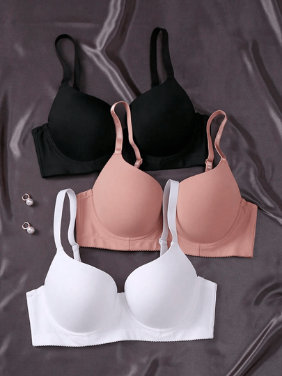3 Peças Conjunto de Sutiãs Simples e Casuais Sem Arame, Alça de Espaguete, Cor Sólida