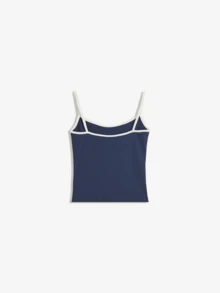 Stay Chic This Summer With Our Women's Slim Fit Camisole: Stylish Spaghetti Strap Crop Tank Top Featuring Stunning Contrast Trim - Màu xanh hải quân - Xem 3