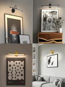 1 Stück USB aufladbare Bildbeleuchtung, Badezimmerspiegelbeleuchtung, mit Fernbedienung zum Dimmen und Timer, kabellose Kunstbeleuchtung, Schwarz/Gold optional, geeignet für Wandbilder, Fotorahmen, Kunstporträts, Dartscheiben (1800mAh) - USB - Übersicht 9