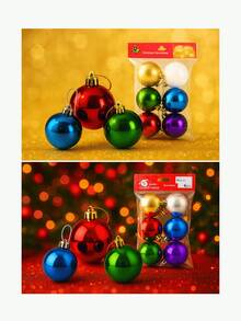 Kit 6 Bolinhas de Natal com Brilho Sortido Tamanhos Grande 10cm Árvores e Decoração Natalina Festão Papai Noel - 8cm - Sortido- 6un GTIN - Visão 3