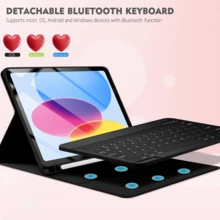 Detachable Wireless Bluetooth Keyboard (150mAh) With Pen Slot Protective Case Compatible With Samsung Galaxy Tab, Pad SE (Shiny Black) - Black - View 4