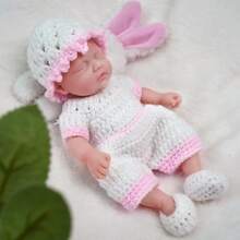 7 Inch Reborn Baby Doll , Silicone Doll Girl , Mini Realistic Newborn Baby Dolls Silicone Full Body With Feeding Accessories ﻿ - White - View 3