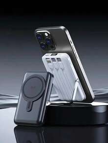10000mAh Magnetic Power Bank With 3 Built-In Cables And Kickstand, PD Fast Charging, 22.5W - 隨機顏色 - 查看 3