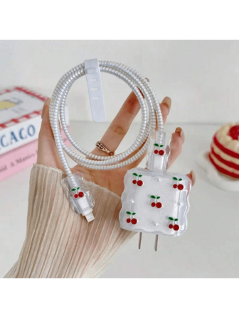 Set de 5 piezas Cargador de teléfono de 20W/18W con diseño de Rhinestone rojo/Rhinestone rosa/Lazo y Perla falsa, Protector de cable de carga, Cubierta del cargador, Compatible con iPhone 16promax/15/14/13/12/11, Adecuado para vacaciones, amigos, novias