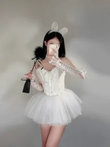 1 件女式黑色衬裙芭蕾舞裙，短款褶皱网眼无腰泡泡裙，适合舞台表演、夏季海滩、婚礼、派对、角色扮演、万圣节、舞蹈团，可作为外裙穿着 - 彩色 - 查看 10
