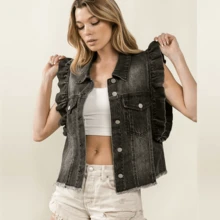 The Jennifer Button-Down Vest - Black - View 4