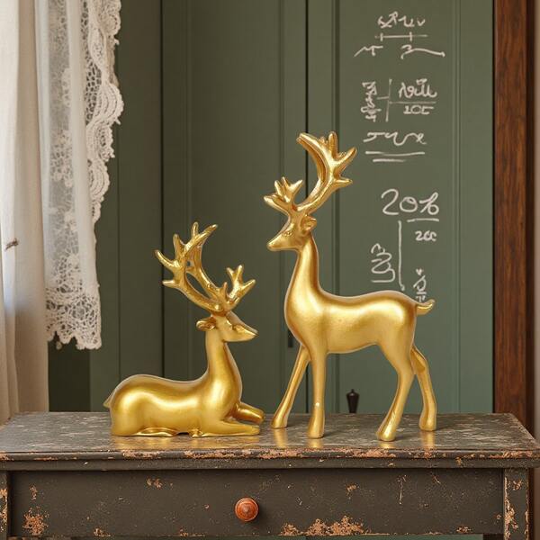 1 pieza Elegante estatua de reno - Decoración navideña moderna de lujo, adorno de reno de resina para sala de estar, soporte de TV y exhibición de gabinete, regalo ideal para inauguración de casa, decoración navideña de reno, mejor opción para Navidad